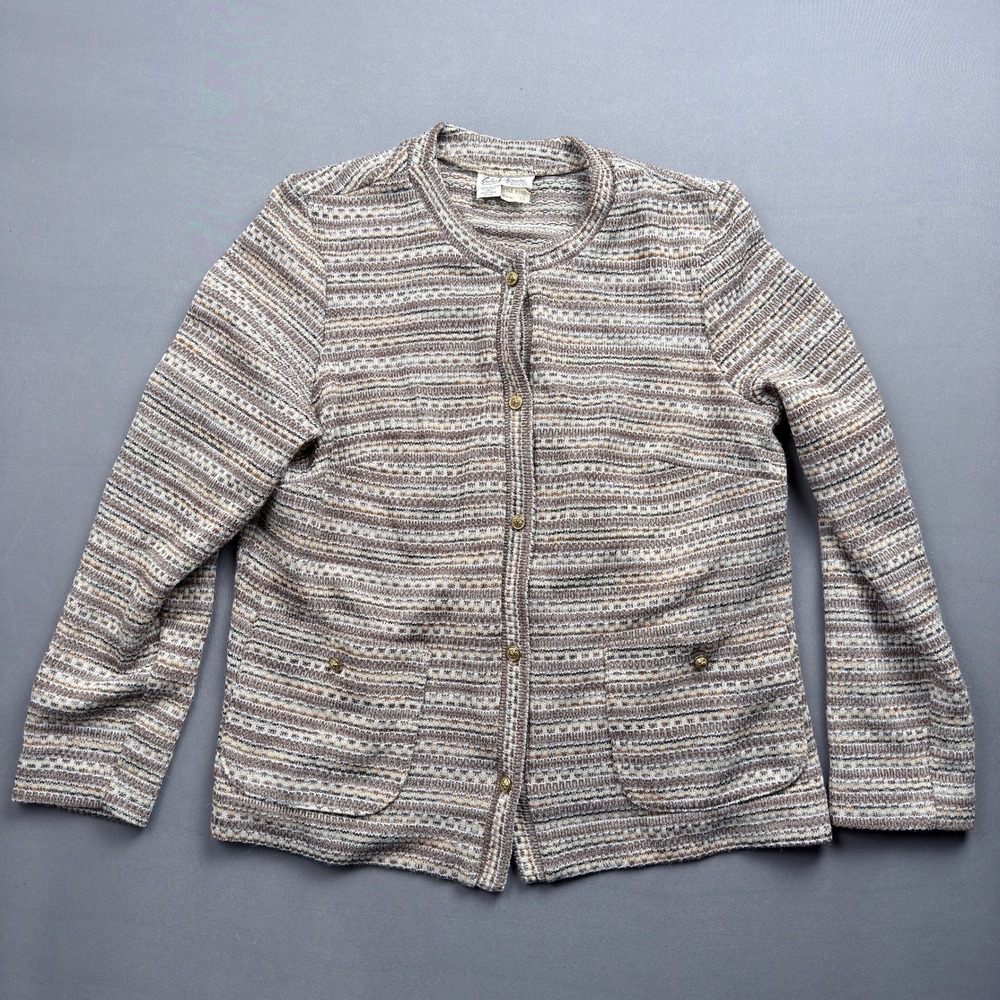 Vintage  70's‎ Stoner Square Medium Button-Up Cardigan Earthy Striped Knit Style